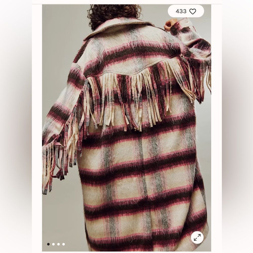 Free People Bali Pressley Wool long Duster coat fringe plaid